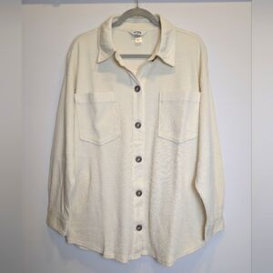 Billabong Cream Ribbed Shacket Button Front Chest Pockets Relaxed Size XL